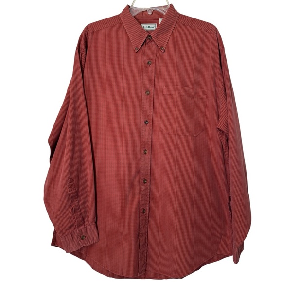L.L. Bean Red Microcheck Shirt Men’s Large – Made in Hong Kong - Picture 1 of 5